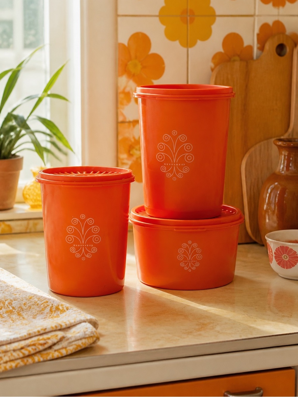 Vintage 70’s Orange Servalier Canister Set
